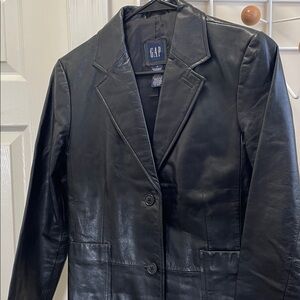 GAP - Leather Jacket Button Down Blazer 90s Style - Black - 4